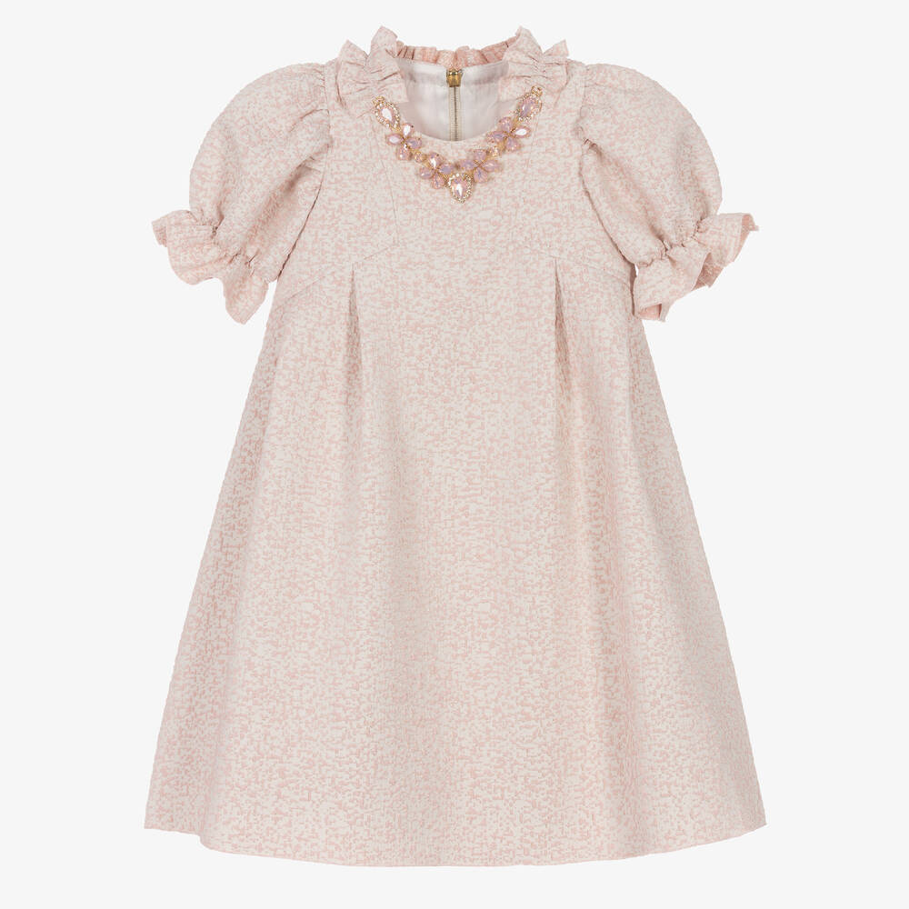 Graci - Robe rose en brocart et bijoux | Childrensalon