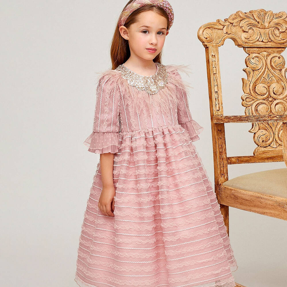 Graci-Розовое платье из тюля с вышивкой | Childrensalon Outlet