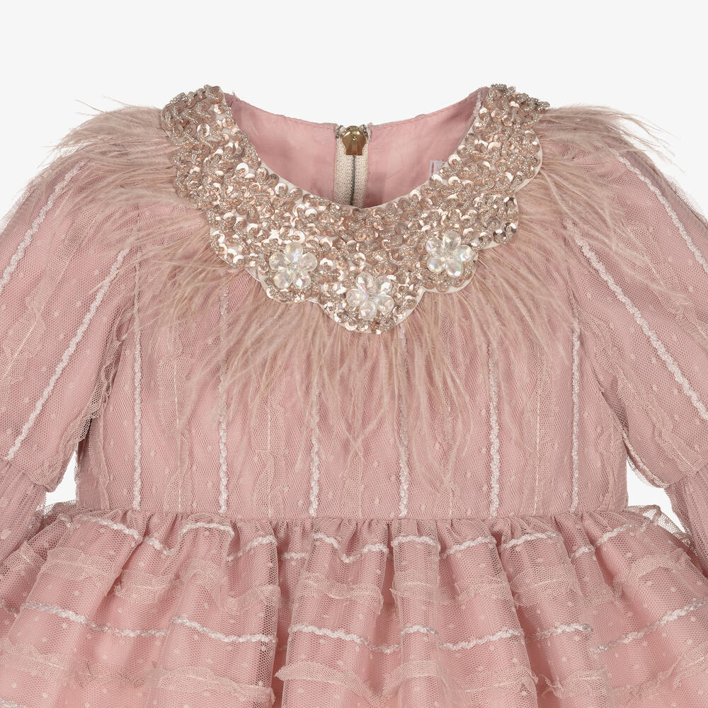 Graci-Розовое платье из тюля с вышивкой | Childrensalon Outlet