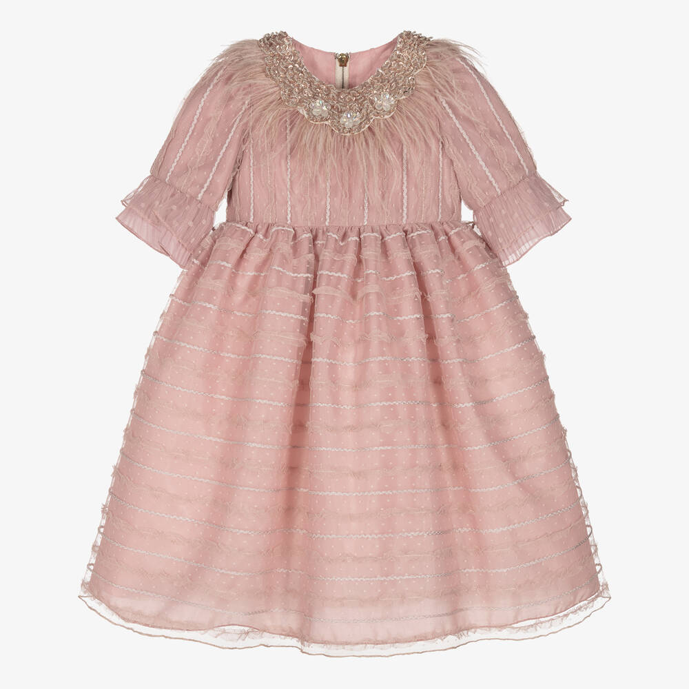 Graci - Girls Pink Embroidered Tulle Dress | Childrensalon