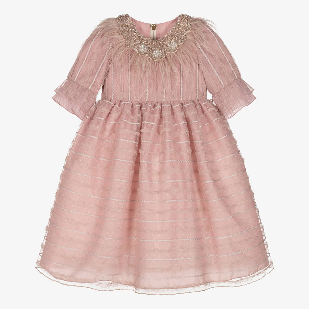 Graci - Robe rose brodée en tulle fille | Childrensalon