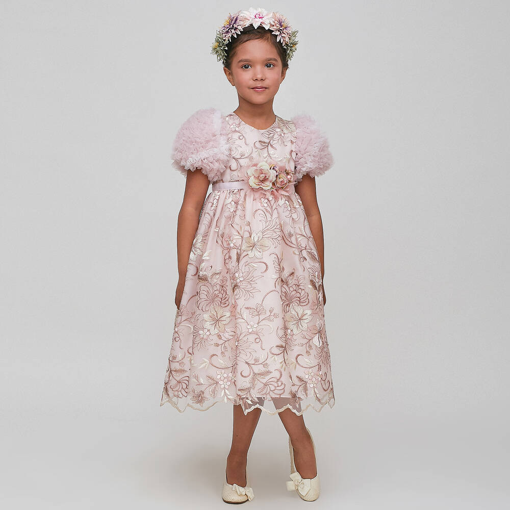 Graci-Girls Pink Embroidered Tulle Dress | Childrensalon Outlet