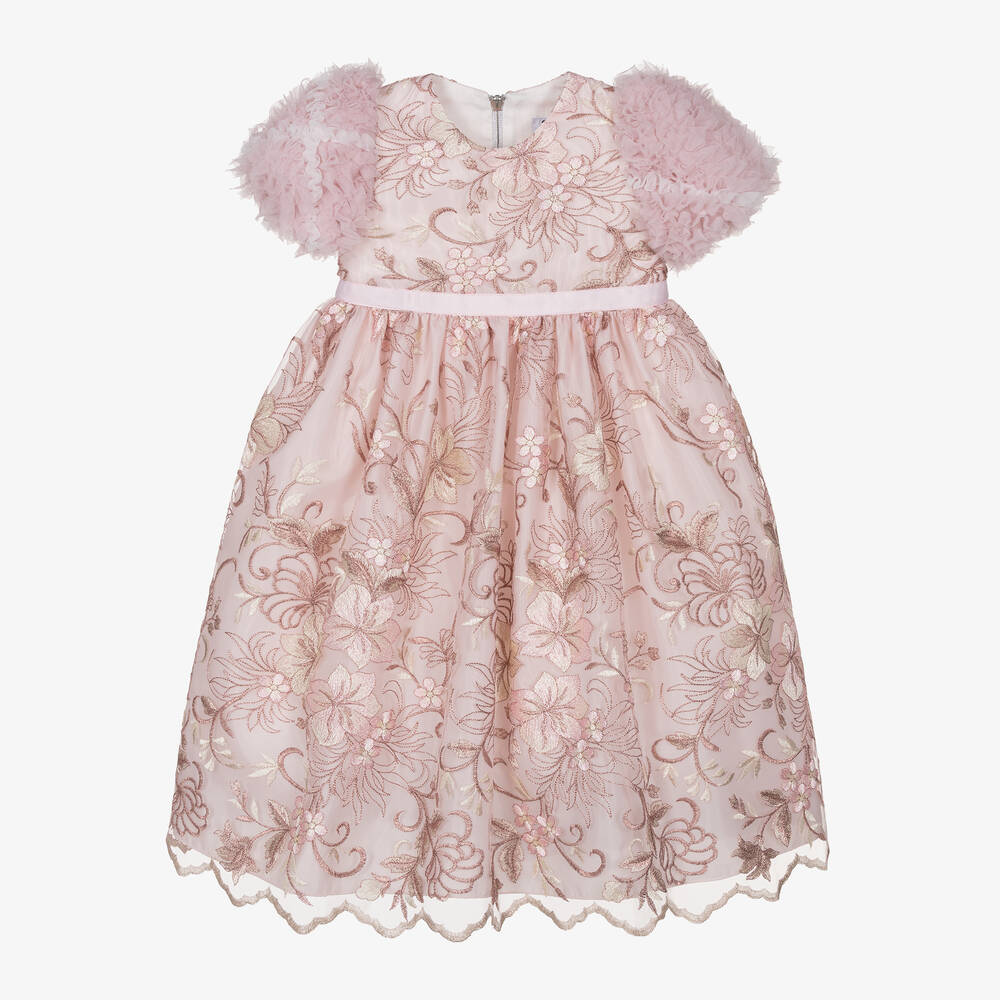 Graci-Girls Pink Embroidered Tulle Dress | Childrensalon Outlet