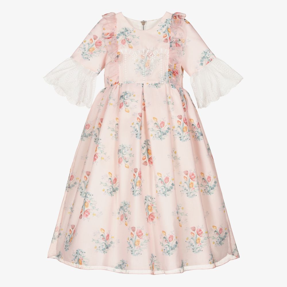 Graci-Girls Pink Floral Cotton Dress | Childrensalon Outlet