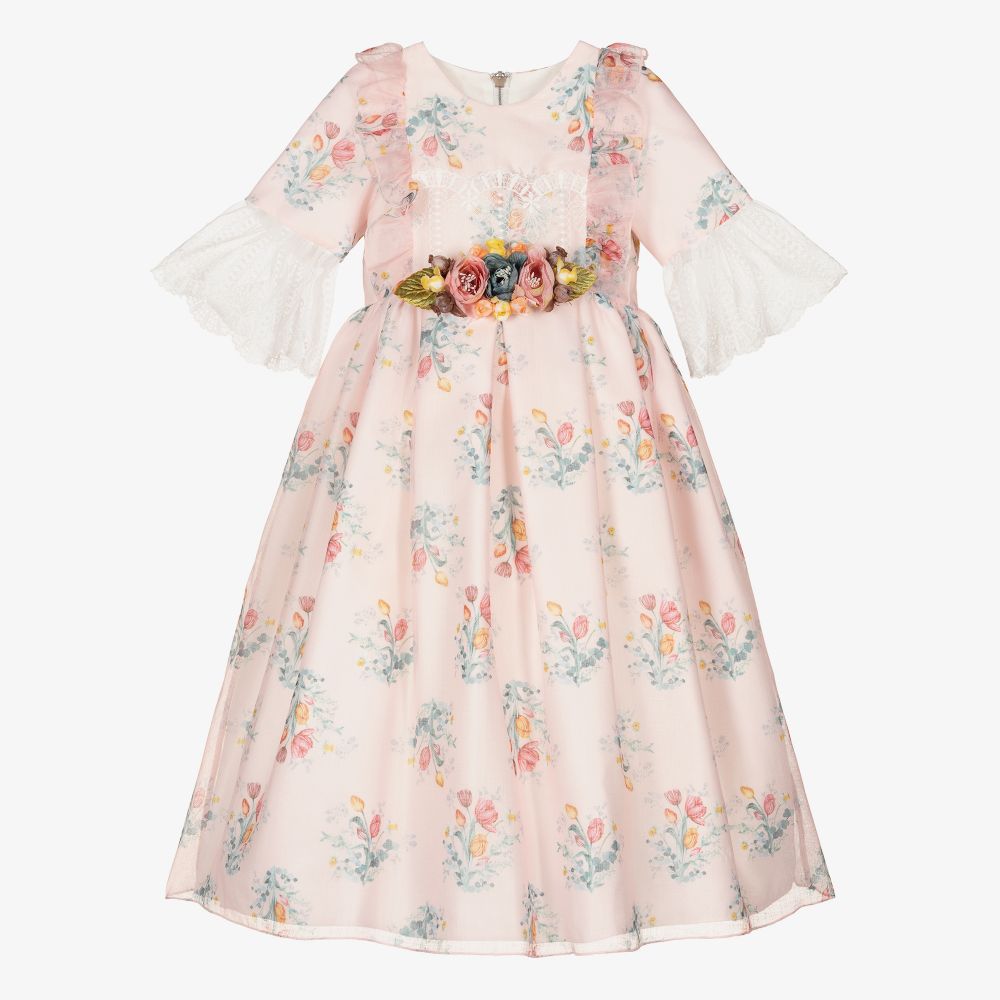 Graci - Розовое хлопковое платье с цветами для девочек | Childrensalon