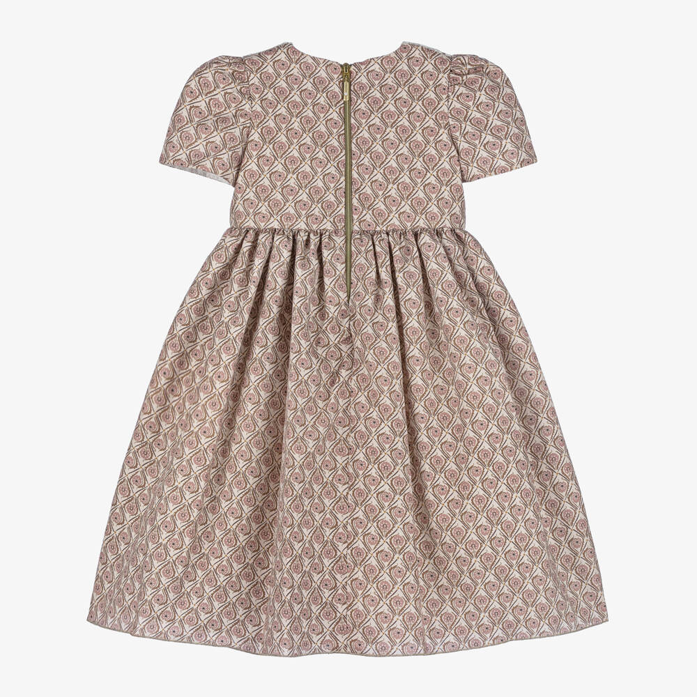 Graci-فستان بياقة دانتيل وطبعة ورود قطن لون زهري | Childrensalon Outlet