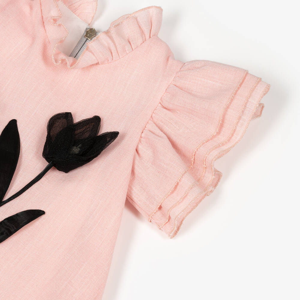 Graci-Льняное платье с цветочным узором розового цвета для девочек | Childrensalon Outlet