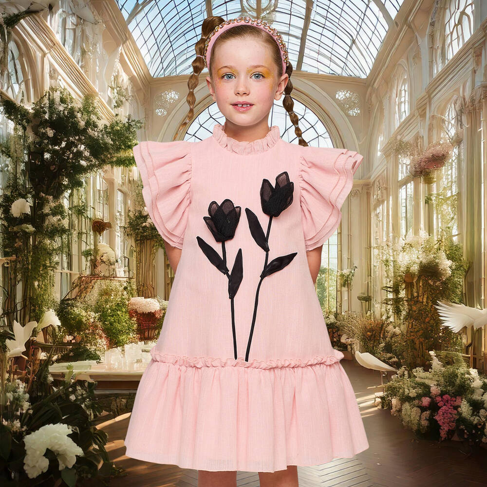 Graci-Льняное платье с цветочным узором розового цвета для девочек | Childrensalon Outlet