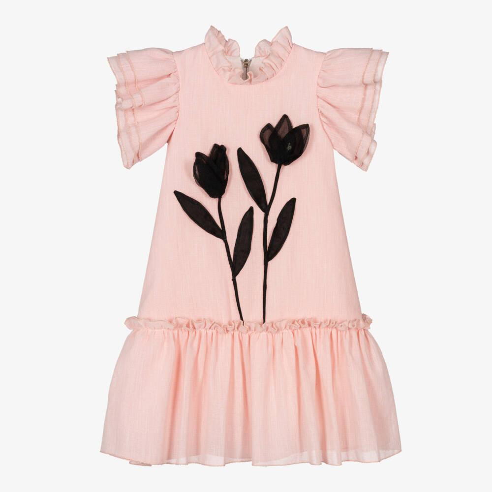 Graci-Льняное платье с цветочным узором розового цвета для девочек | Childrensalon Outlet
