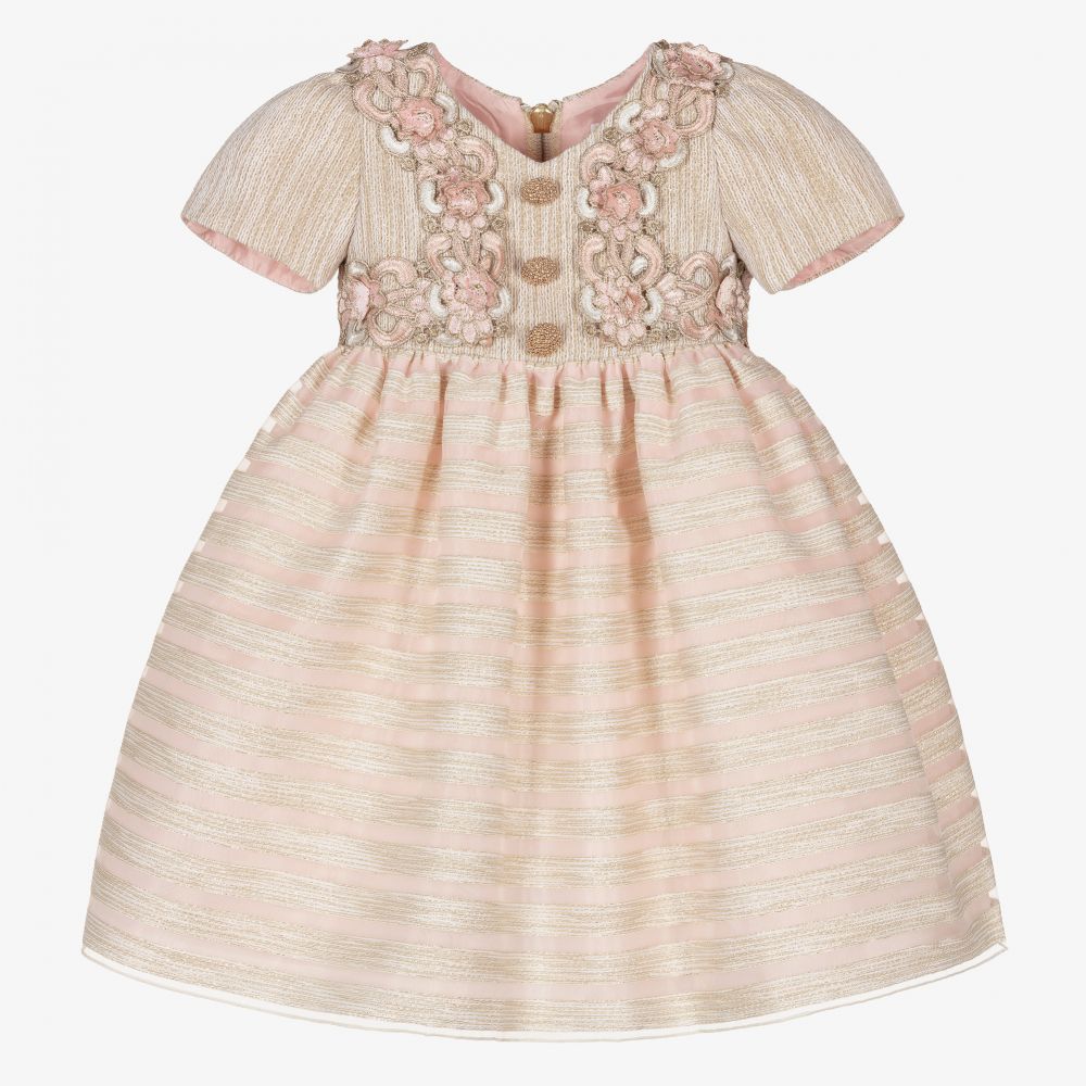 Graci - Розово-золотистое платье с цветами для девочек | Childrensalon