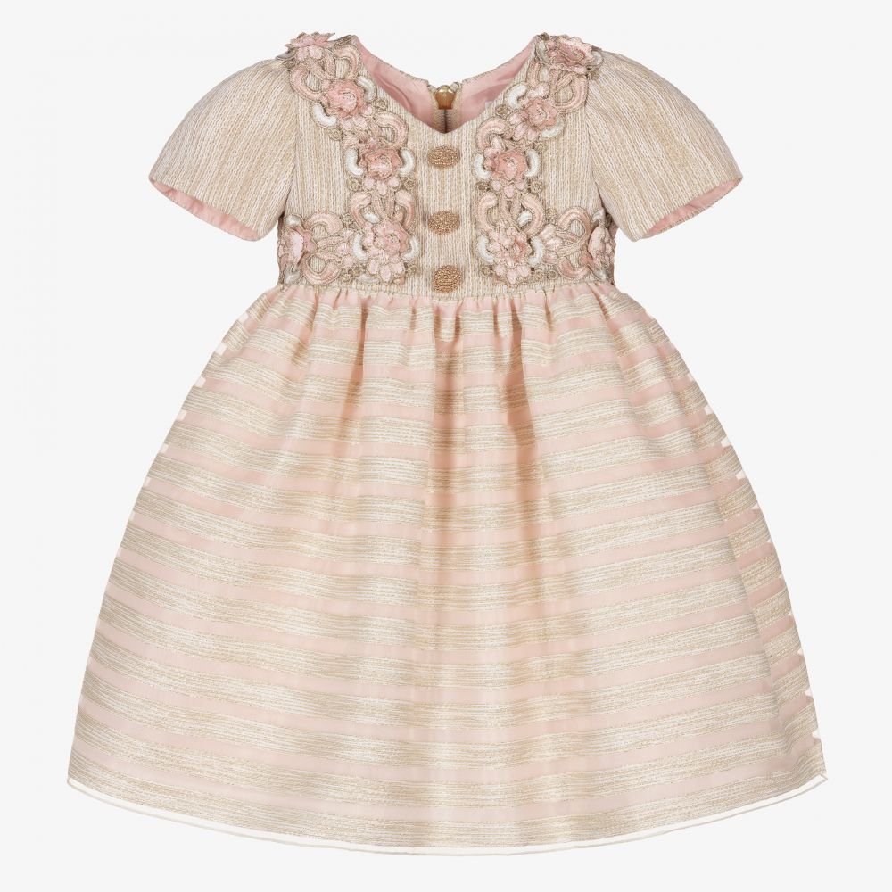 Graci - Girls Pink & Gold Floral Dress | Childrensalon