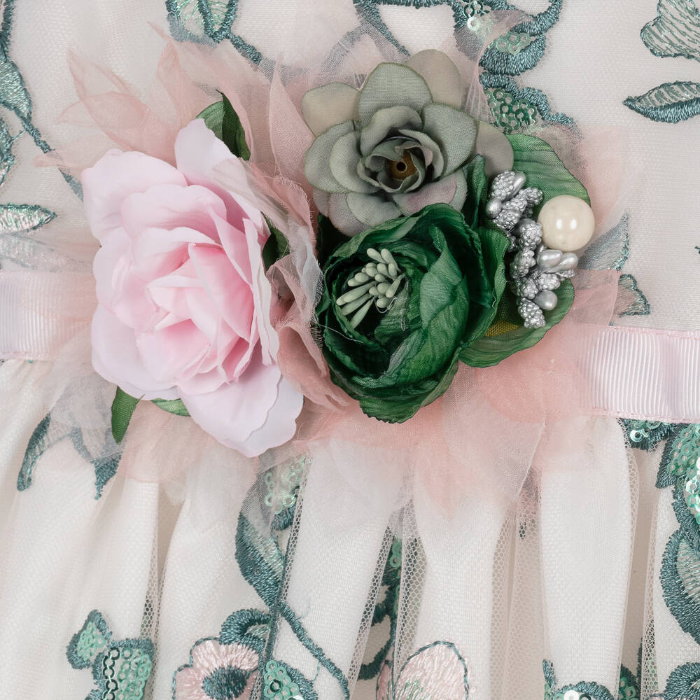Graci-Girls Pink & Green Tulle Floral Dress | Childrensalon Outlet