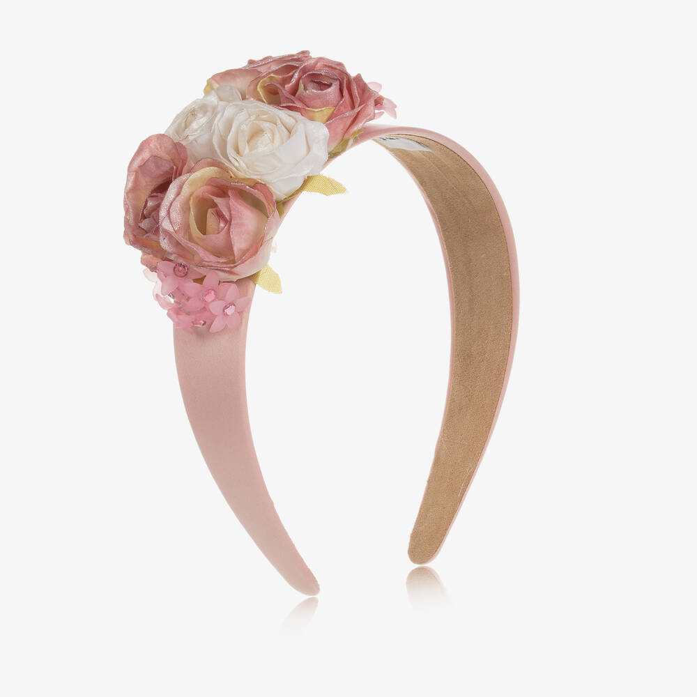 Graci - Girls Pink & Ivory Rose Hairband | Childrensalon