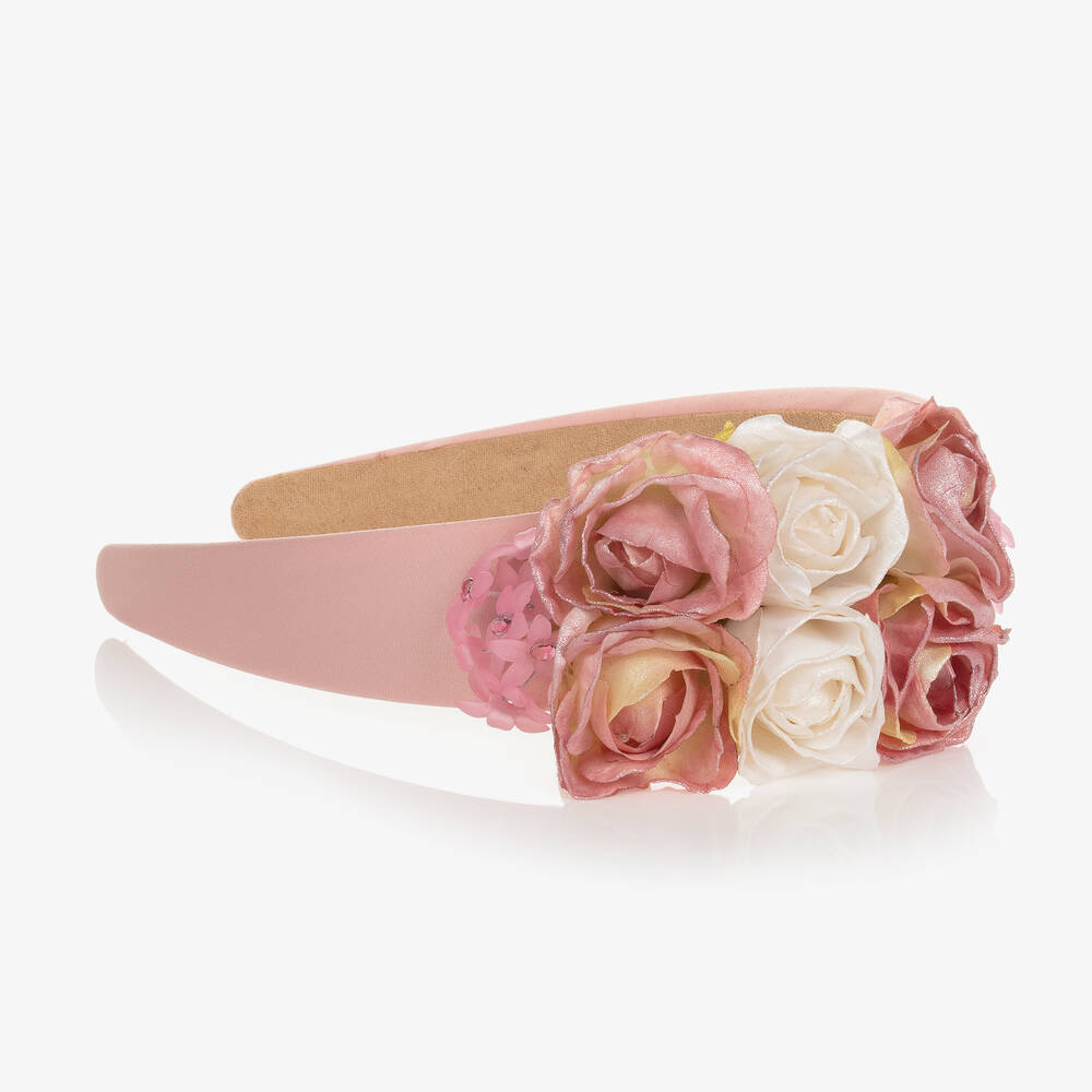 Graci-Розовый ободок с розовыми и кремовыми розами | Childrensalon Outlet