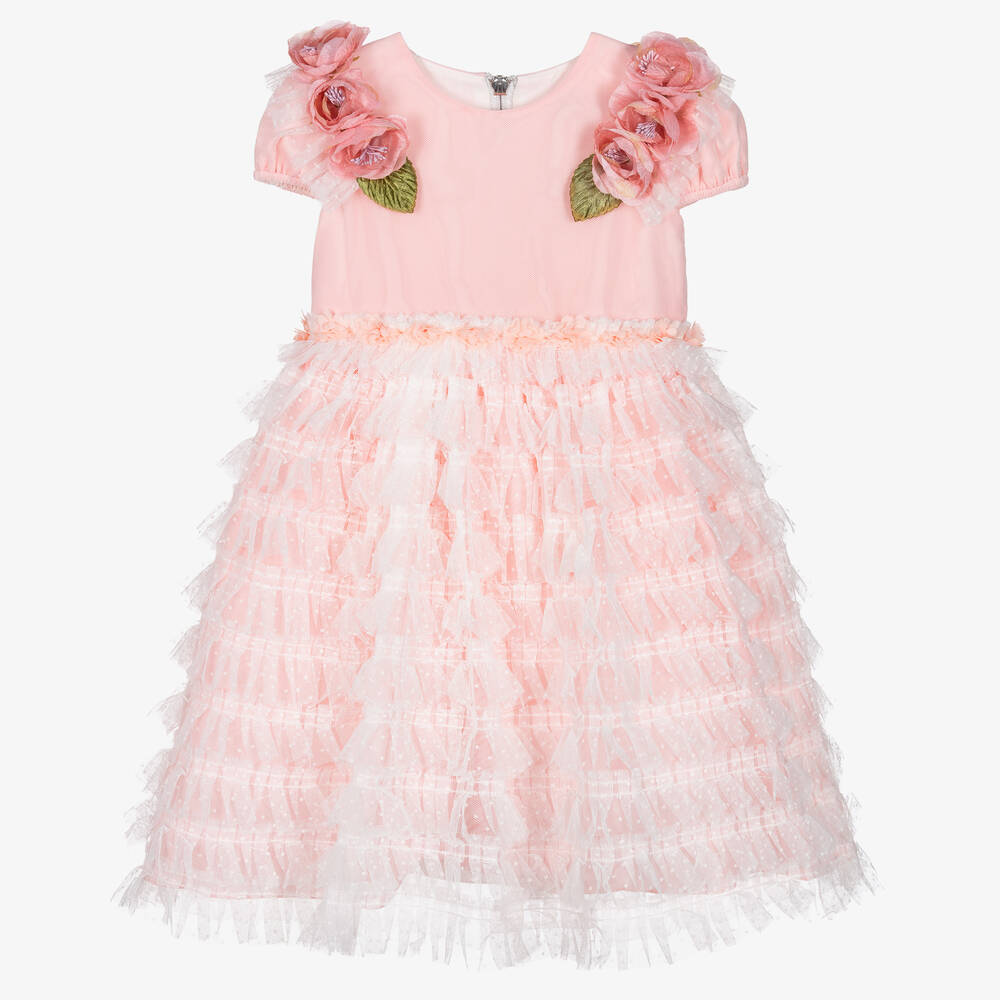 Graci - Розовое многоярусное платье из тюля | Childrensalon