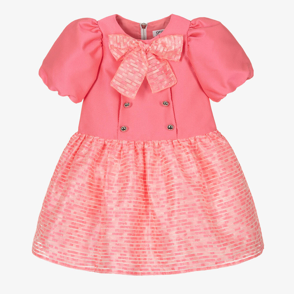 Graci - Robe rose en organza à nœud fille | Childrensalon