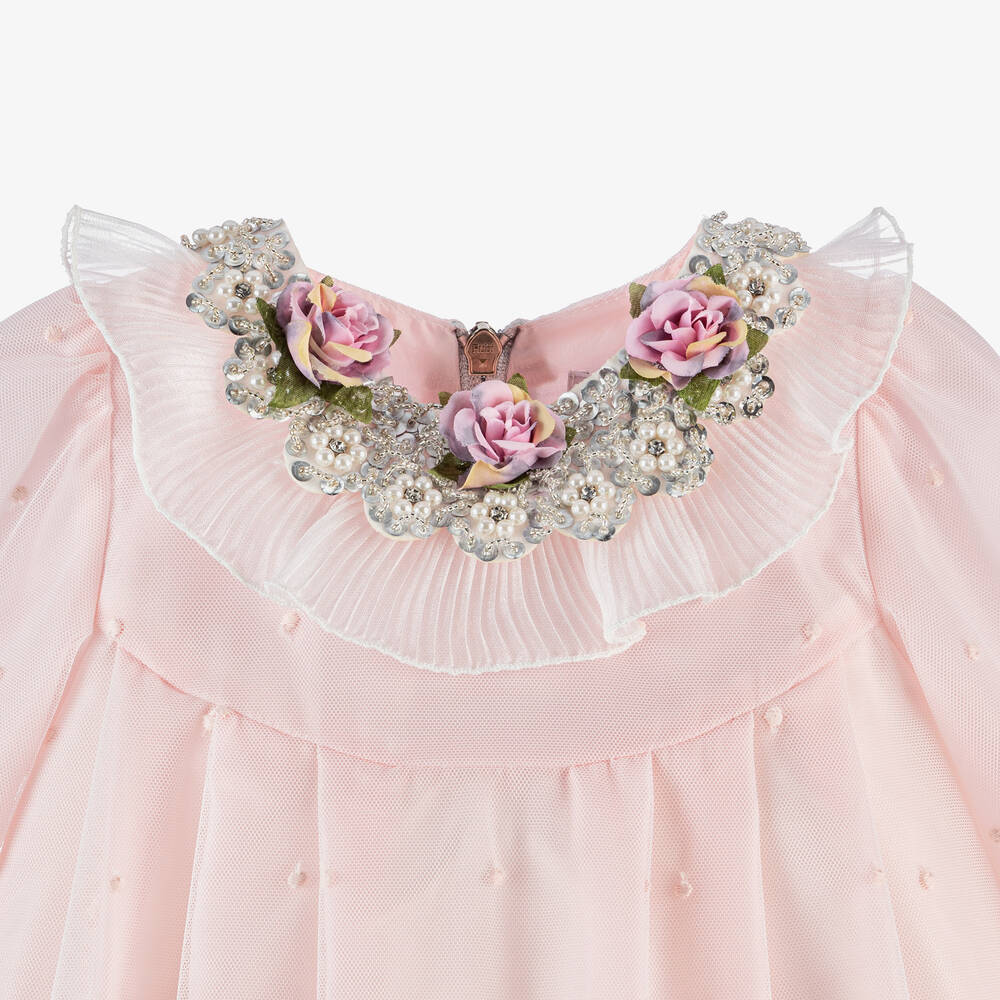 Graci-Girls Pink Tulle Flower Collar Dress | Childrensalon Outlet