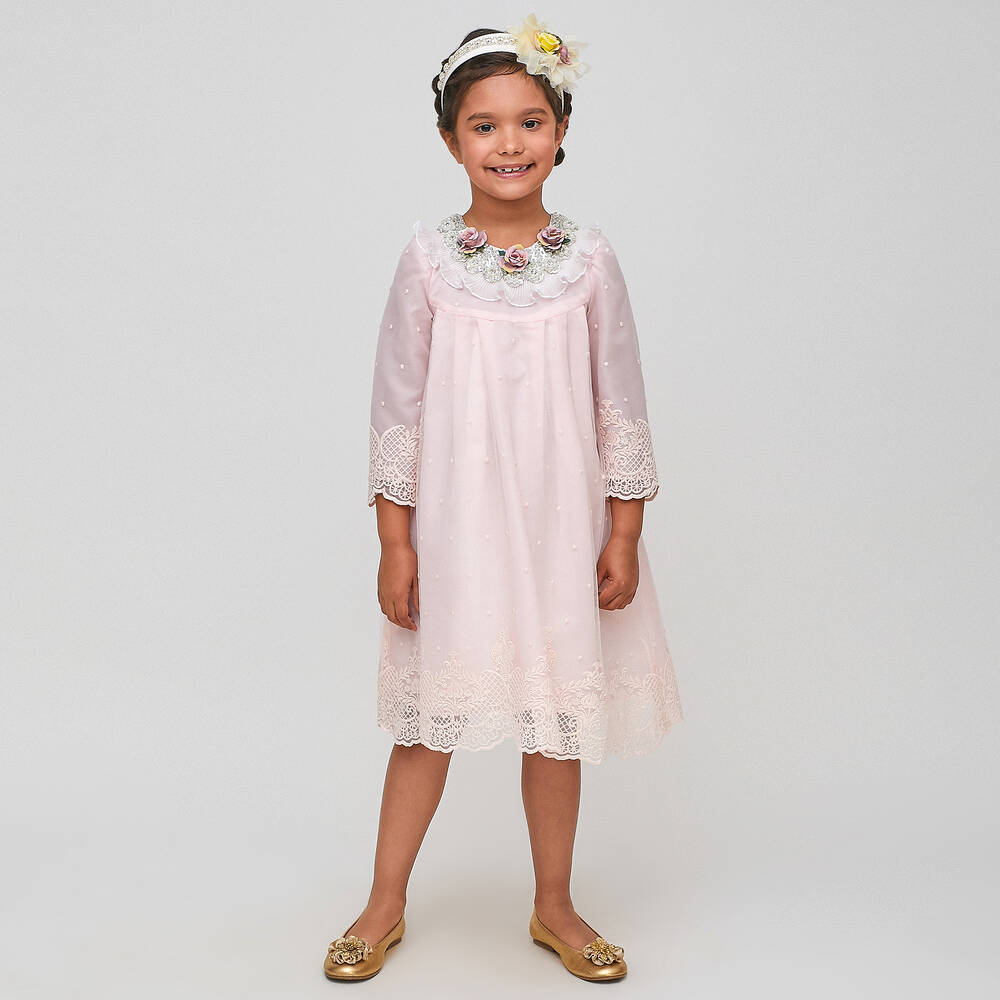 Graci-Girls Pink Tulle Flower Collar Dress | Childrensalon Outlet