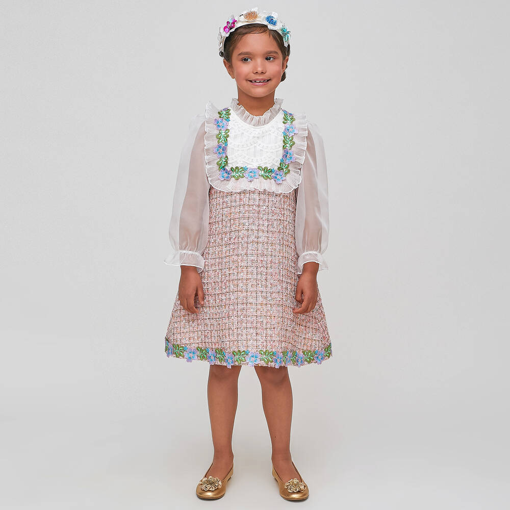 Graci-Розовое платье из твида для девочек | Childrensalon Outlet