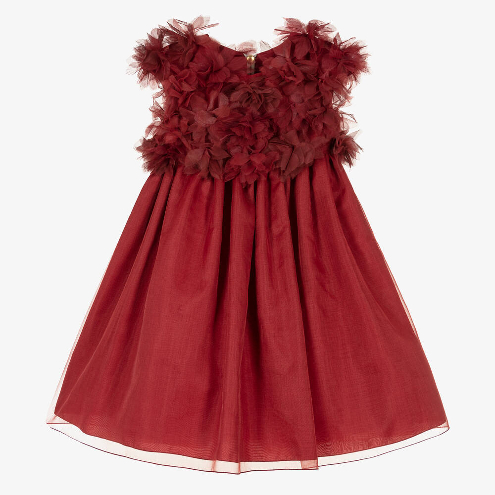 Graci - Girls Red Floral Organza Dress | Childrensalon