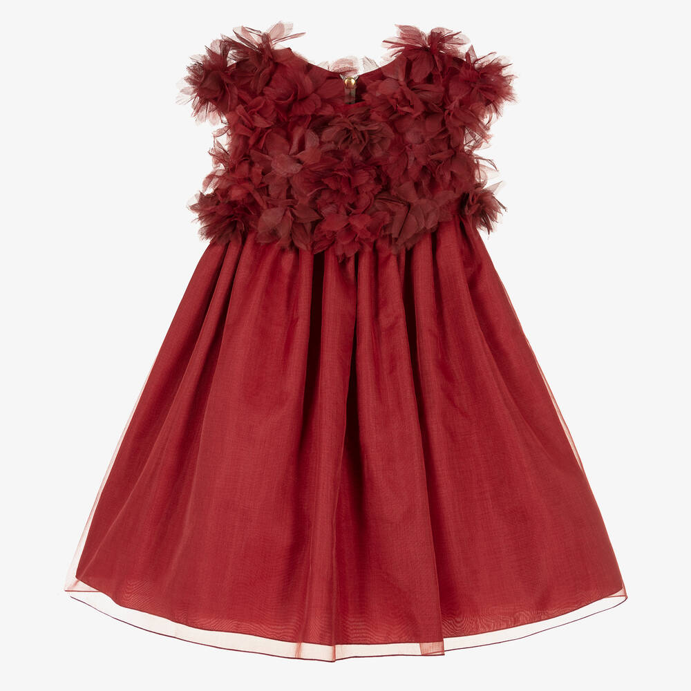 Graci - Robe rouge en organza à fleurs | Childrensalon