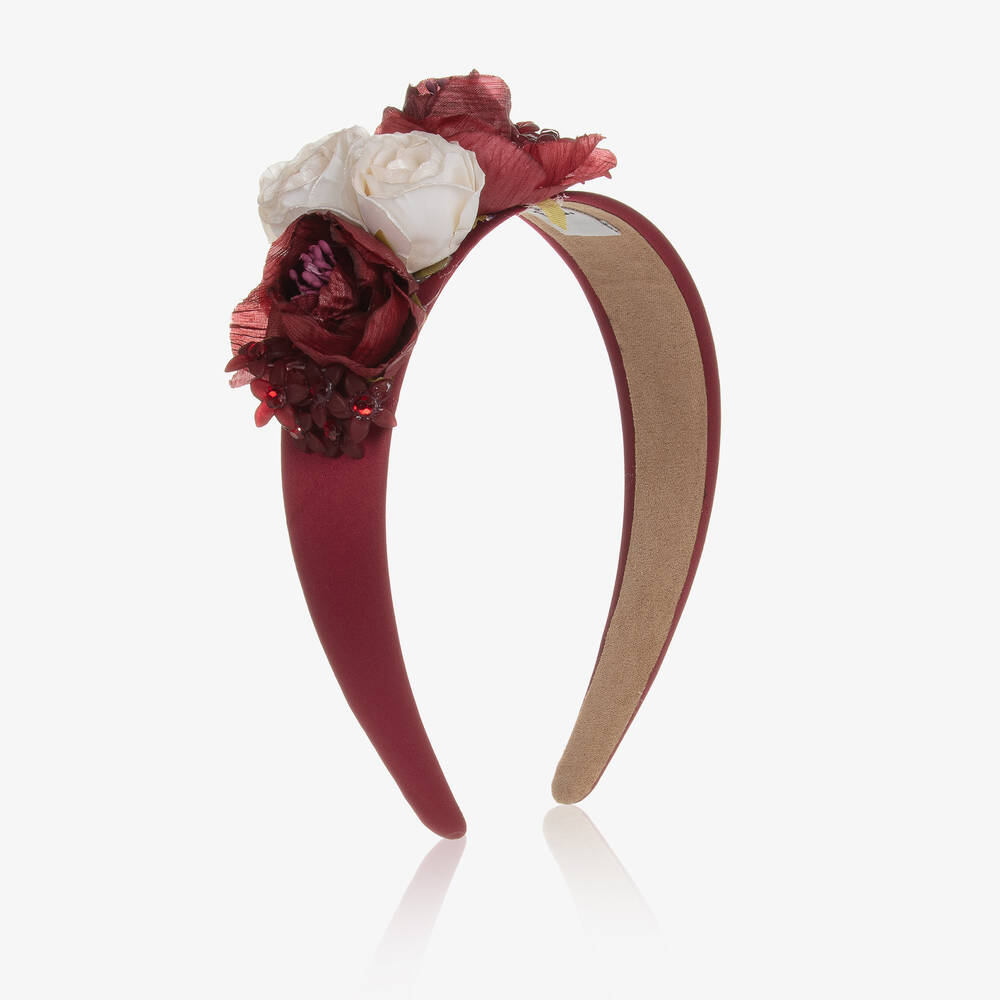 Graci - Serre-tête rouge et ivoire à roses | Childrensalon