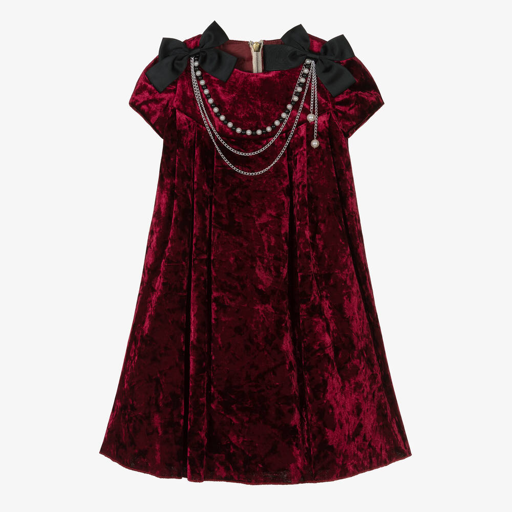 Graci - Красное бархатное платье с цепочкой для девочек | Childrensalon