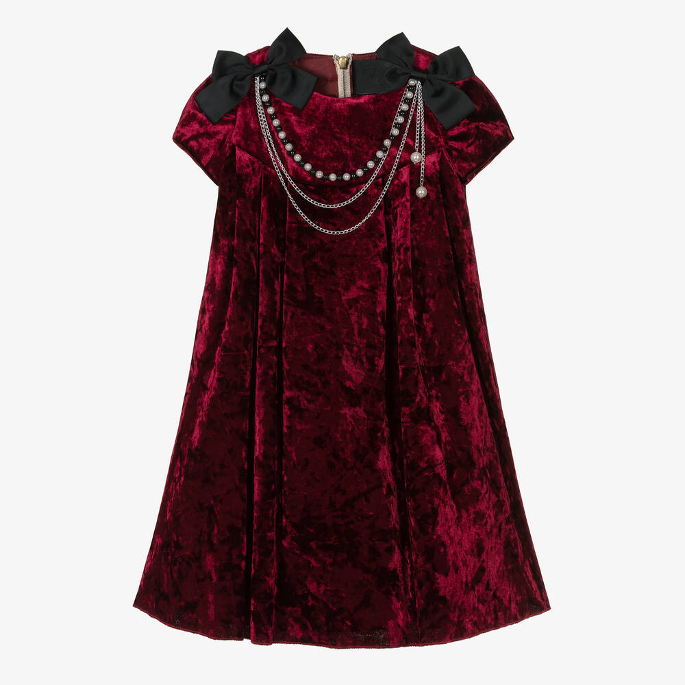 Graci - Rotes Samtkleid mit Kette (M) | Childrensalon