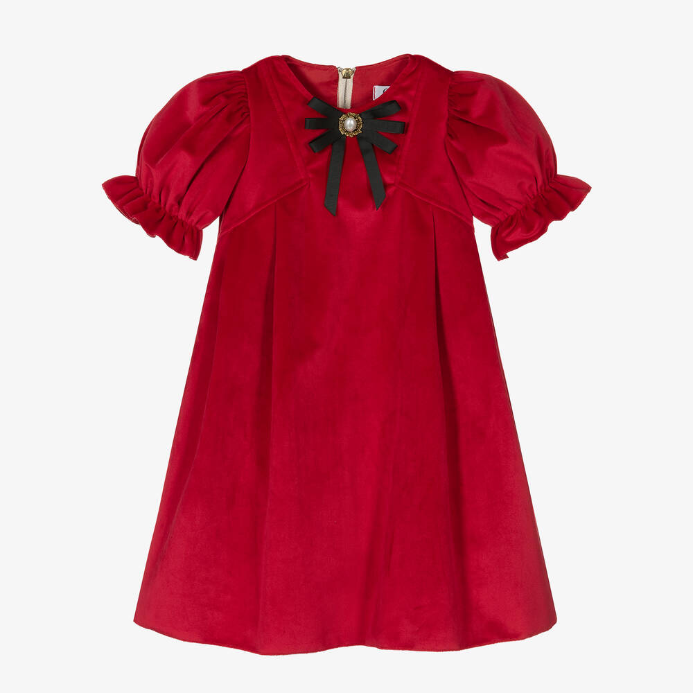 Graci - فستان قطن قطيفة لون أحمر | Childrensalon