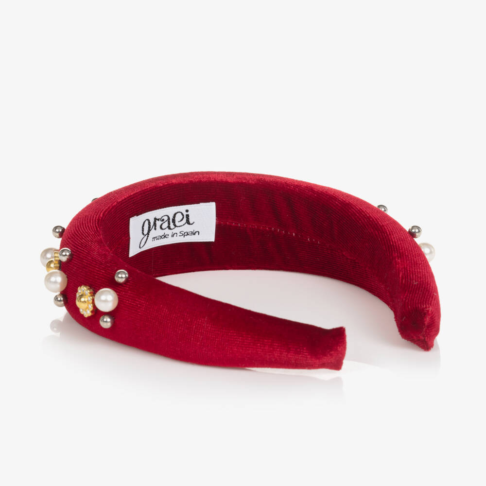 Graci-Girls Red Velvet Pearl Hairband | Childrensalon Outlet