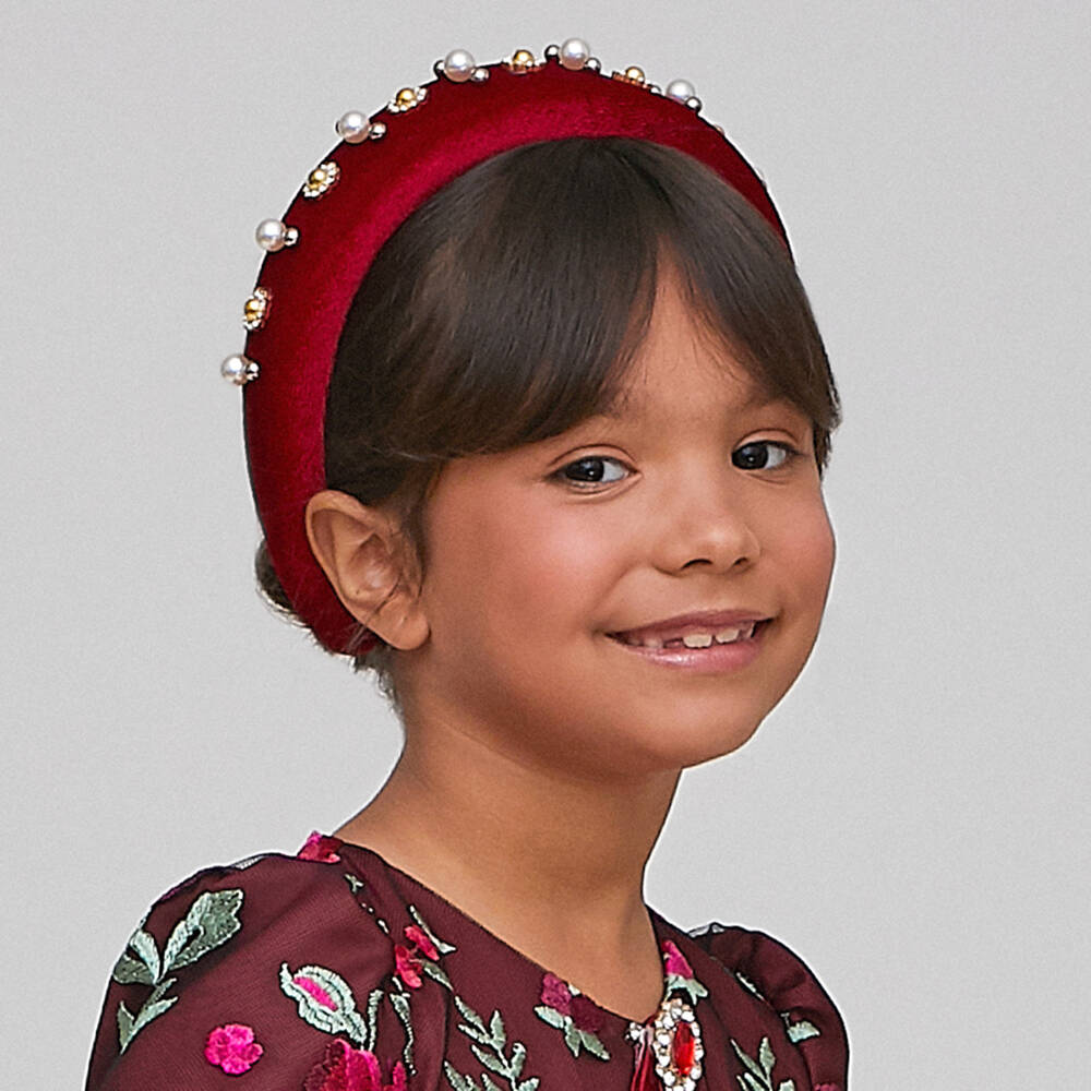 Graci-Girls Red Velvet Pearl Hairband | Childrensalon Outlet