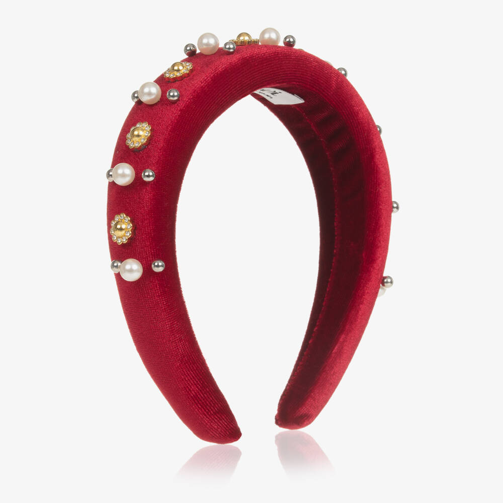 Graci-Girls Red Velvet Pearl Hairband | Childrensalon Outlet