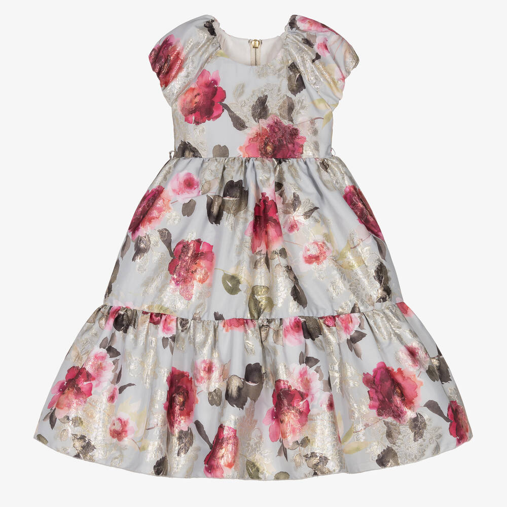 Graci - Girls Silver Floral Jacquard Dress | Childrensalon Outlet
