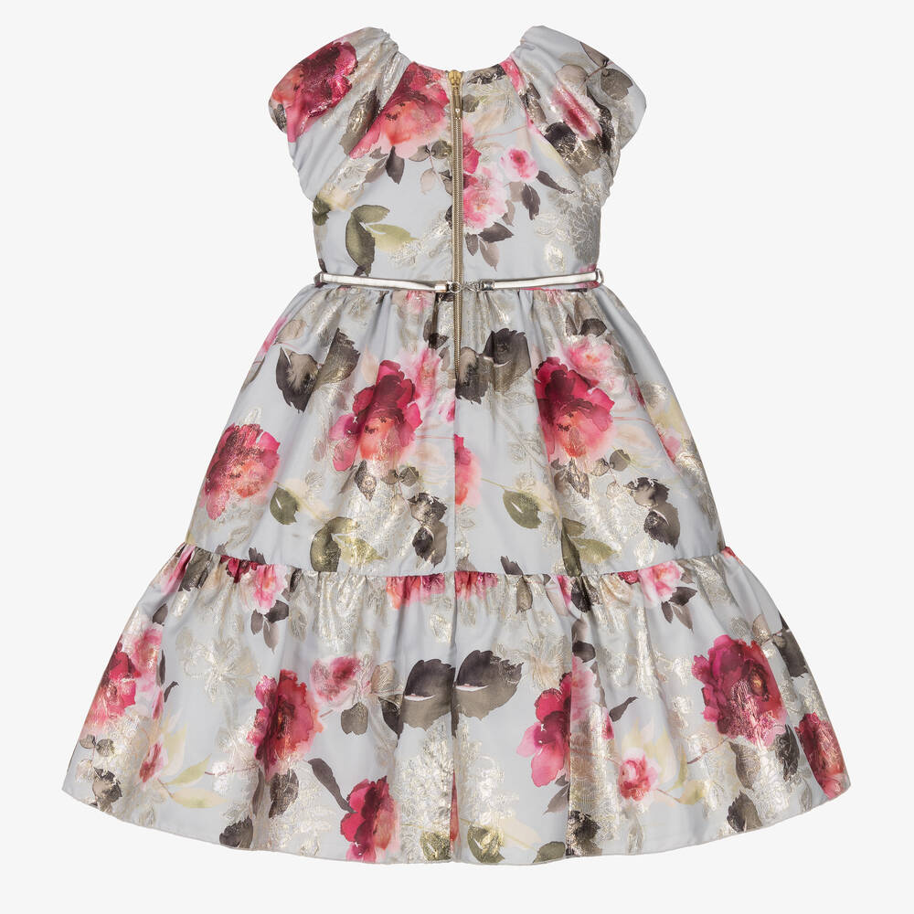 Graci-Серебристое жаккардовое платье с цветами для девочек | Childrensalon Outlet