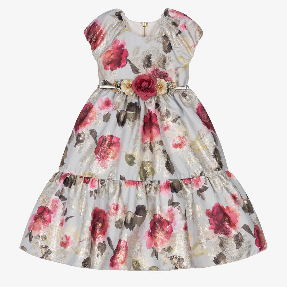 Graci - Robe jacquard argentée à fleurs fille | Childrensalon