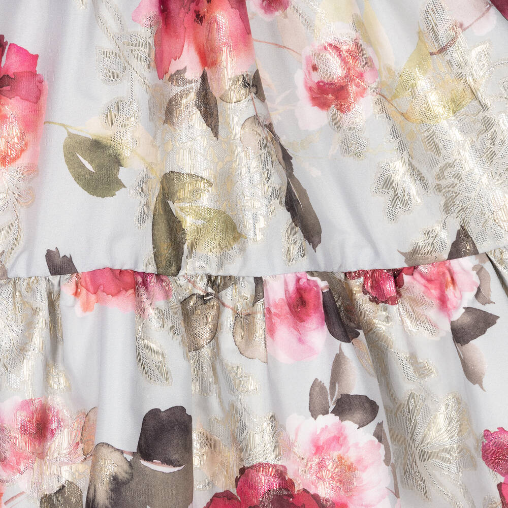 Graci-Серебристое жаккардовое платье с цветами для девочек | Childrensalon Outlet