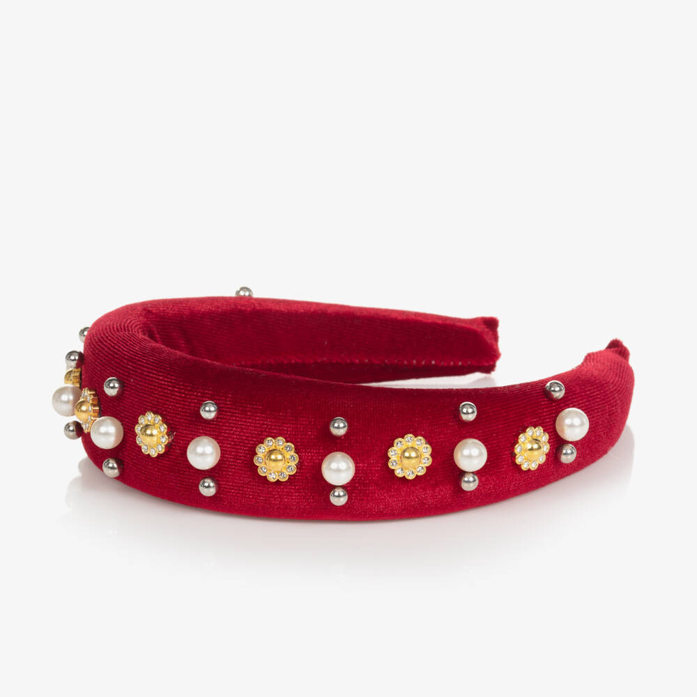 Graci-Ободок из бархата с жемчужинами для девочек | Childrensalon Outlet