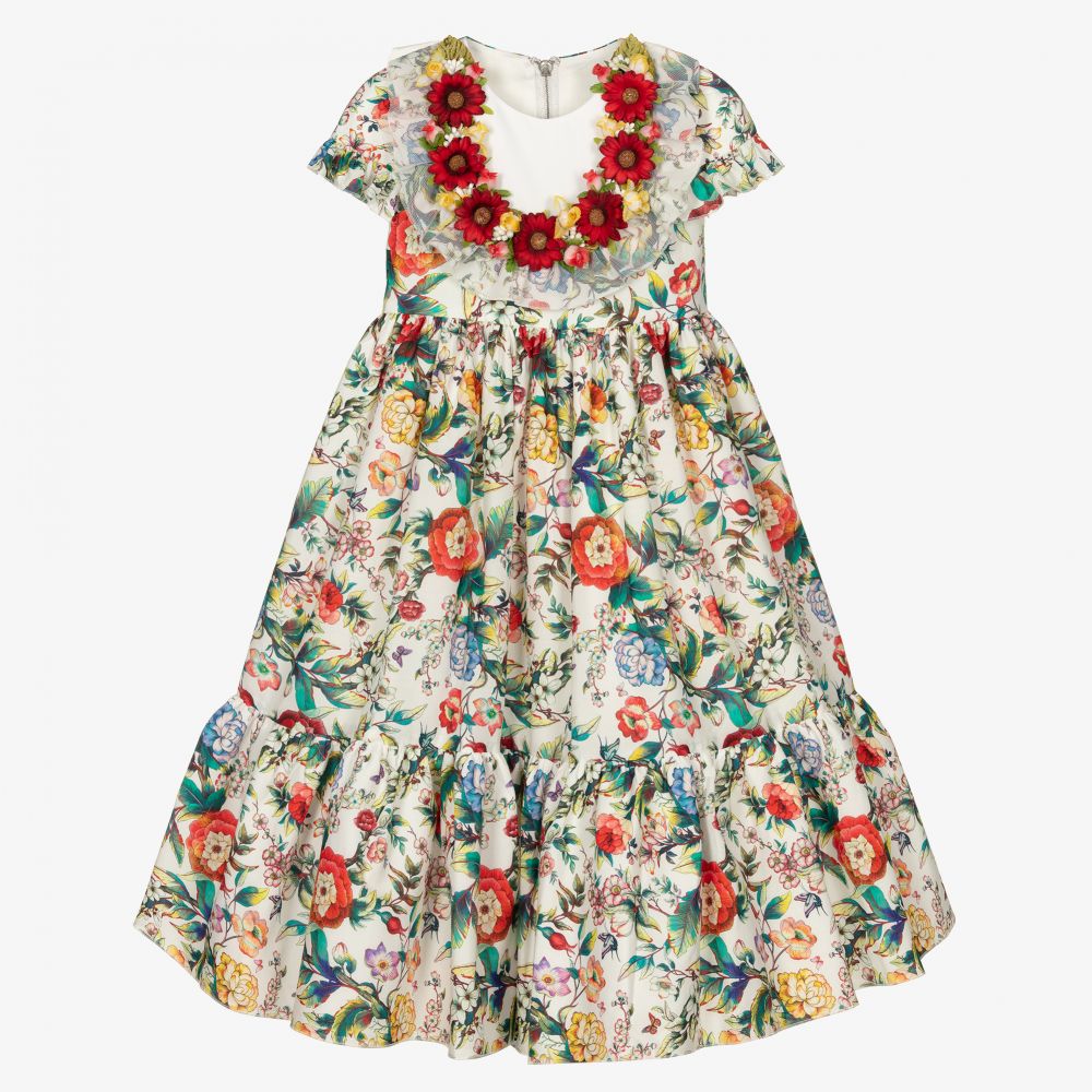 Graci - Weißes Kleid mit Blumen-Print (M)  | Childrensalon