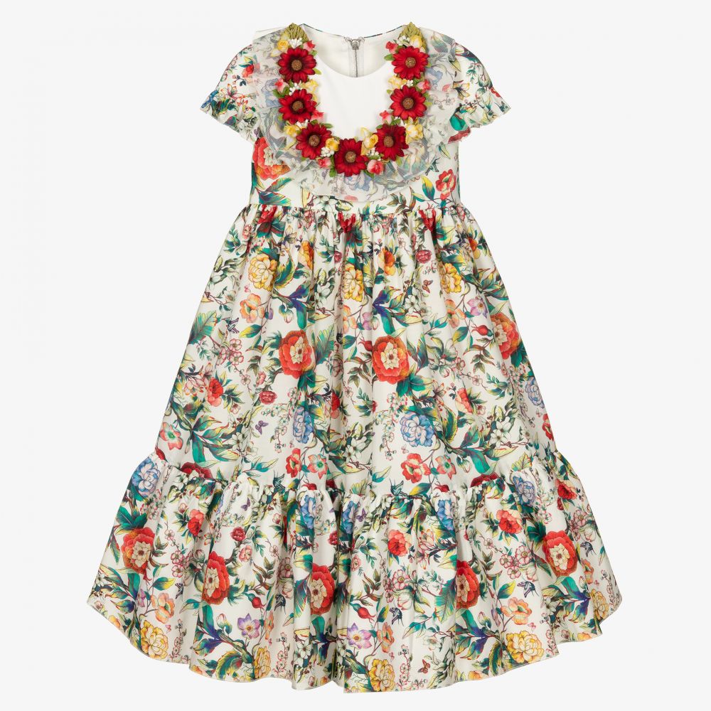 Graci - Robe blanche à fleurs Fille  | Childrensalon