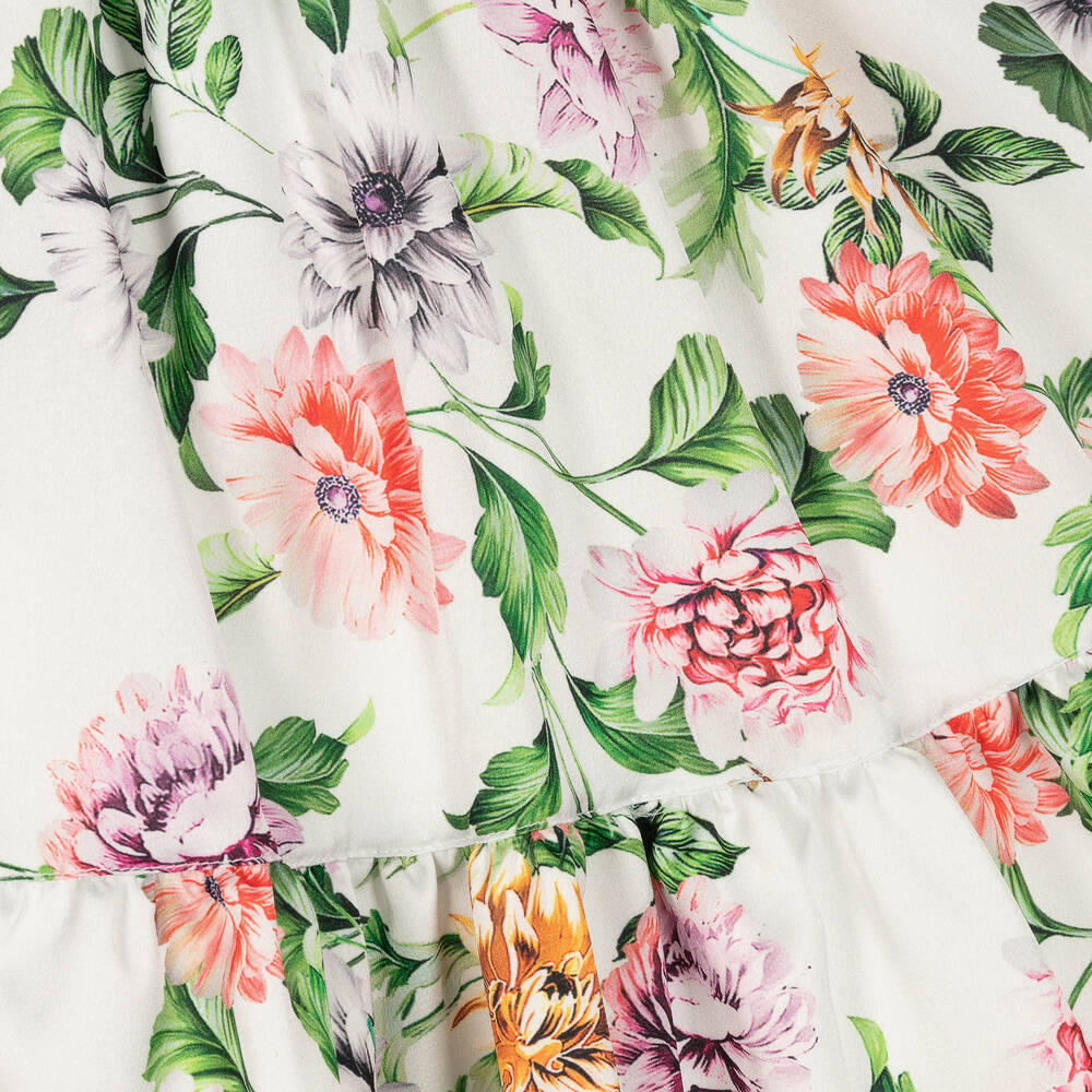 Graci-فستان ساتان لون أبيض بطبعة ورود | Childrensalon Outlet