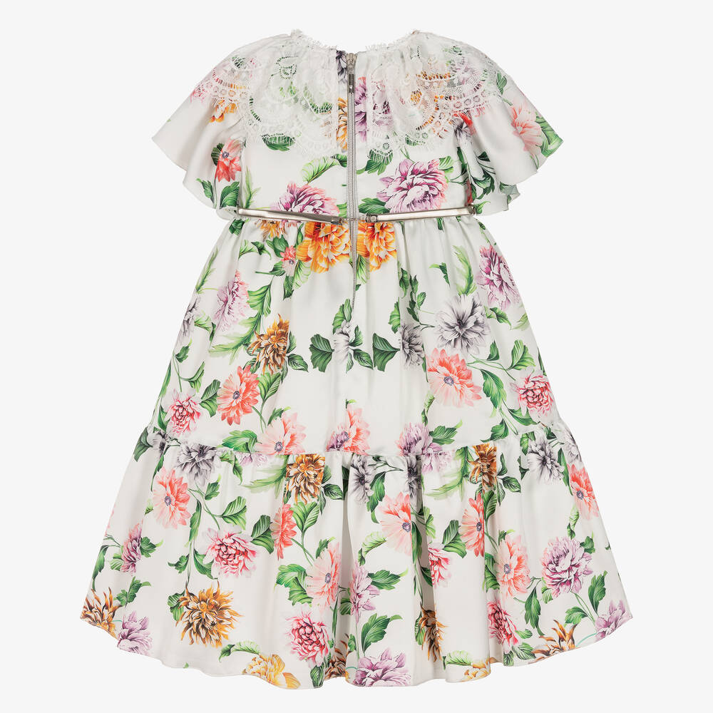 Graci-فستان ساتان لون أبيض بطبعة ورود | Childrensalon Outlet