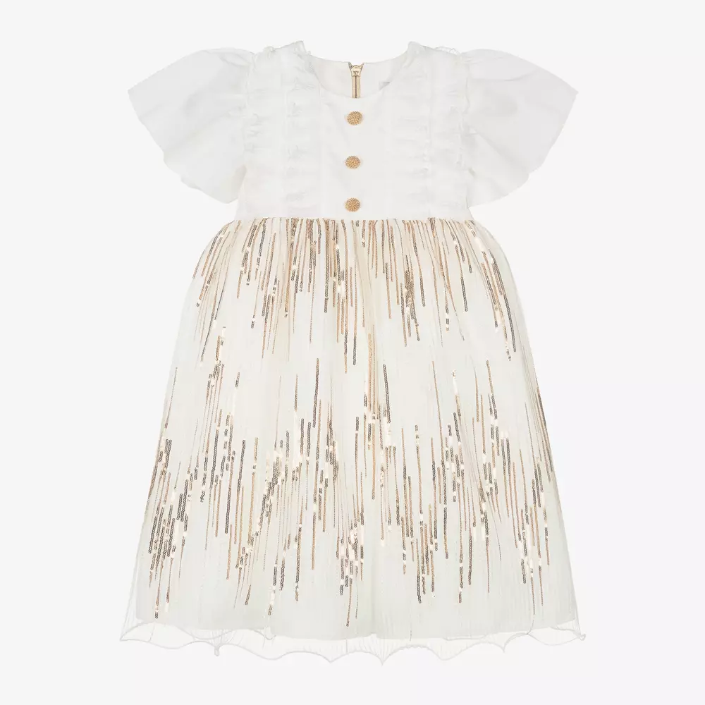 Graci-Girls White & Gold Sequin Dress | Childrensalon Outlet