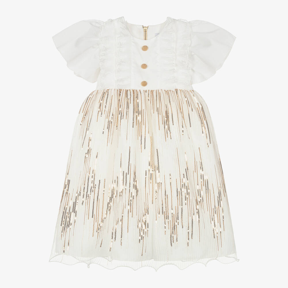 Graci-Girls White & Gold Sequin Dress | Childrensalon Outlet