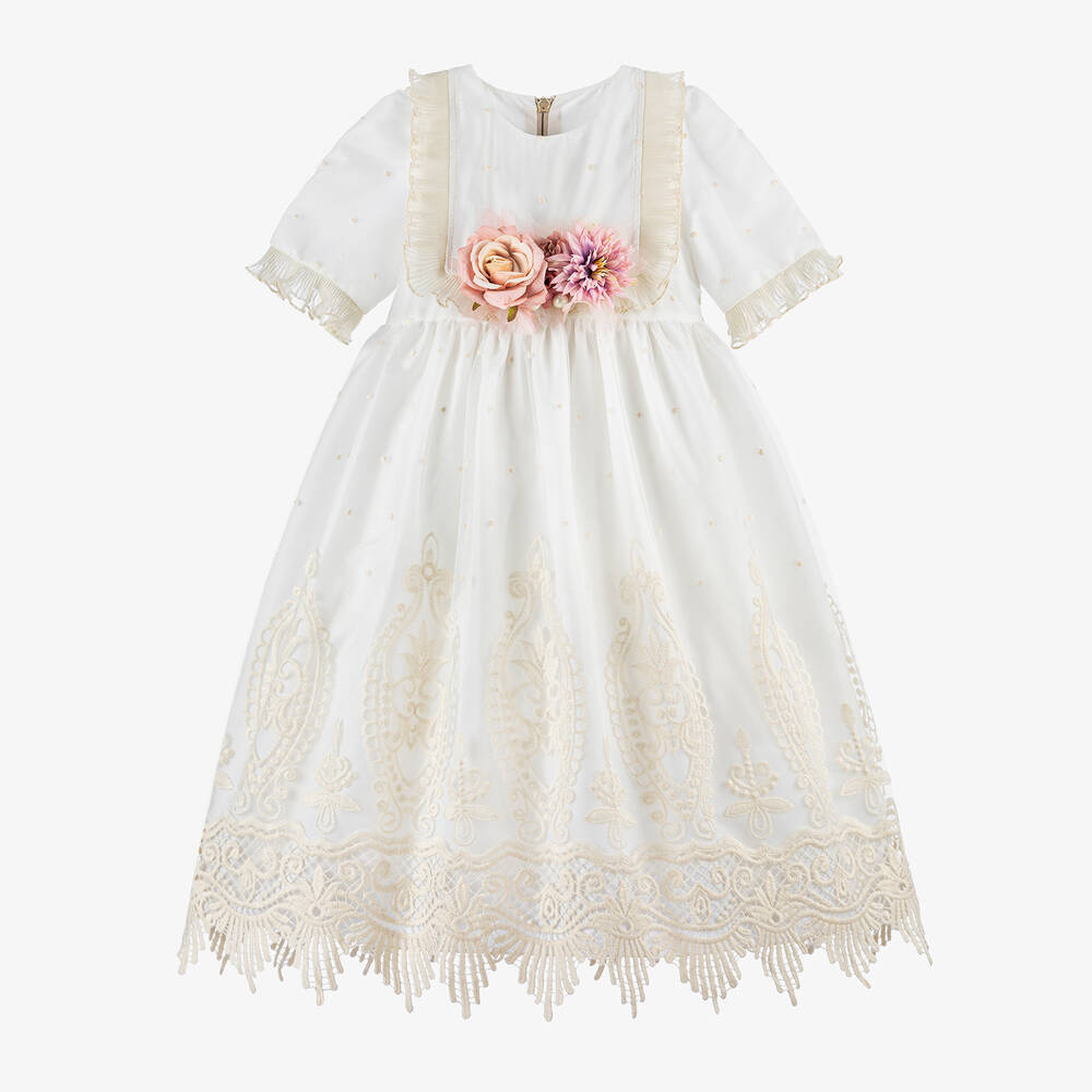 Graci-Girls White & Ivory Tulle Flower Dress | Childrensalon Outlet