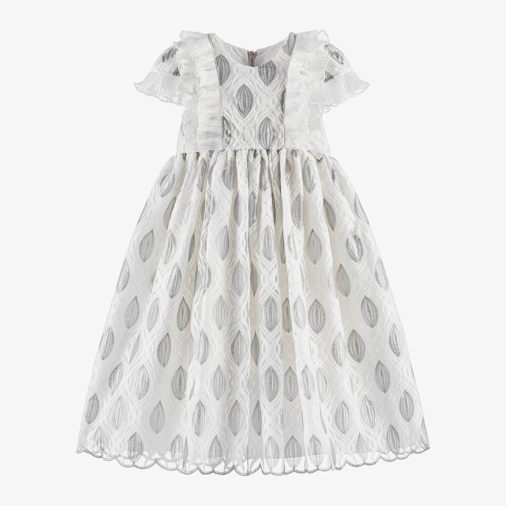 Graci-Girls White & Silver Organza Dress | Childrensalon Outlet