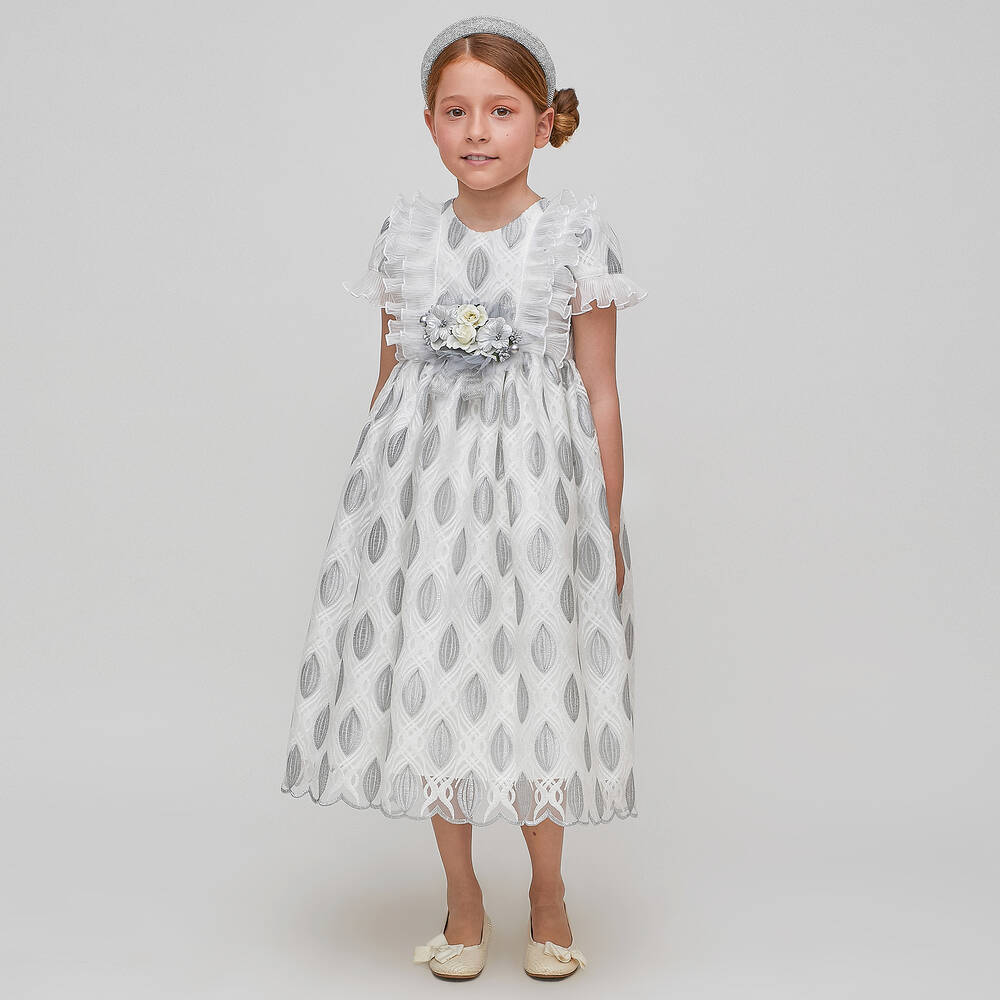 Graci-Girls White & Silver Organza Dress | Childrensalon Outlet