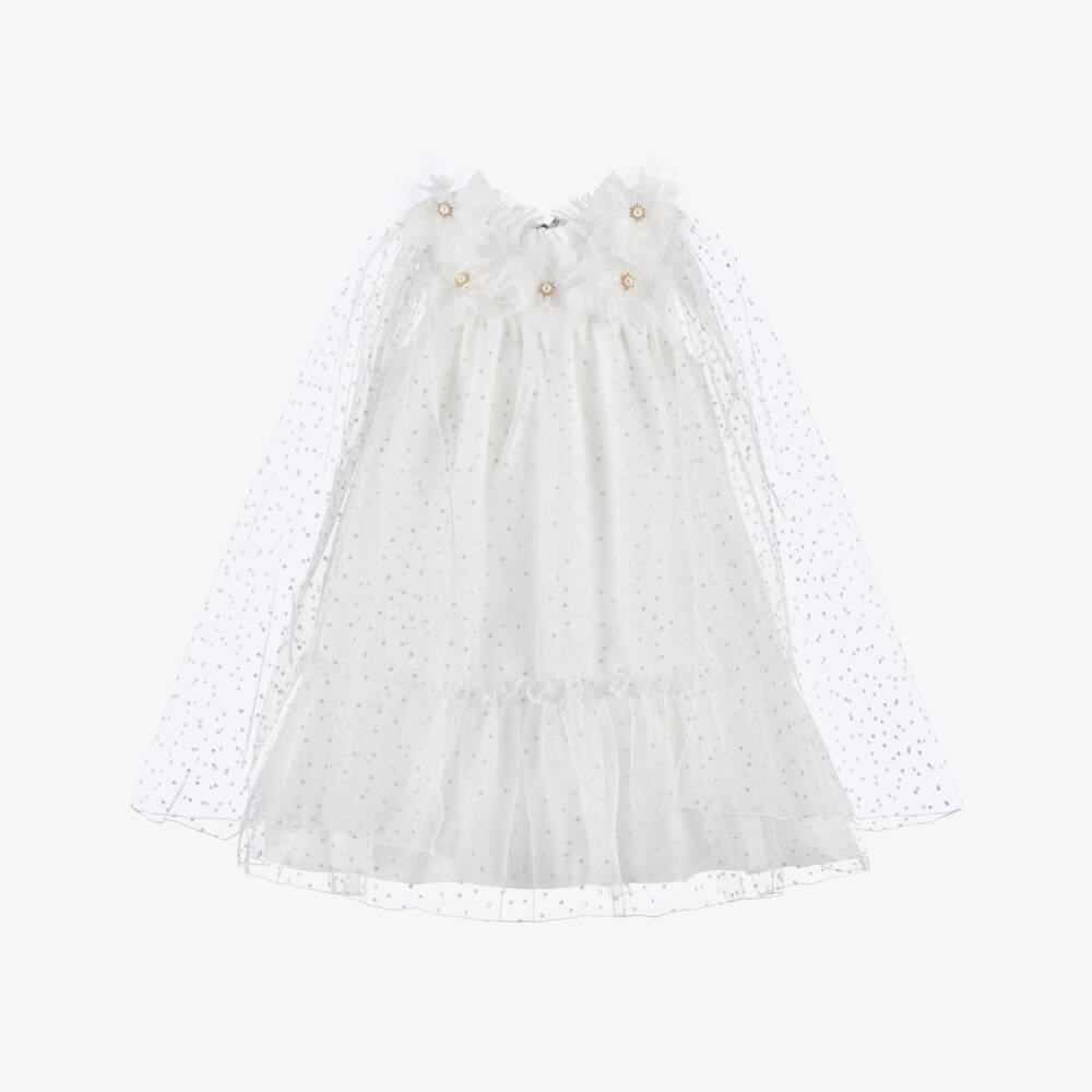 Graci-Белое платье из тюля с серебристыми точками для девочек | Childrensalon Outlet