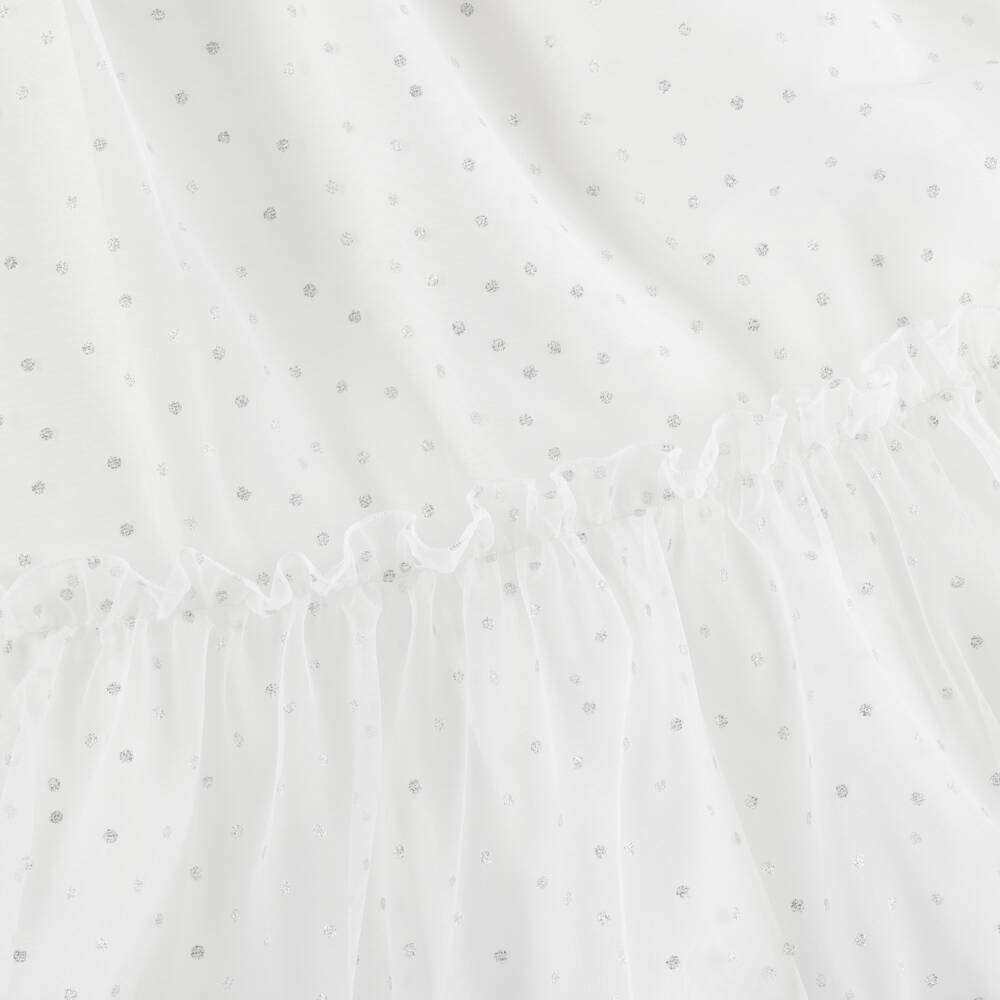 Graci-Girls White Tulle Dress with Silver Glitter Polka Dots | Childrensalon Outlet
