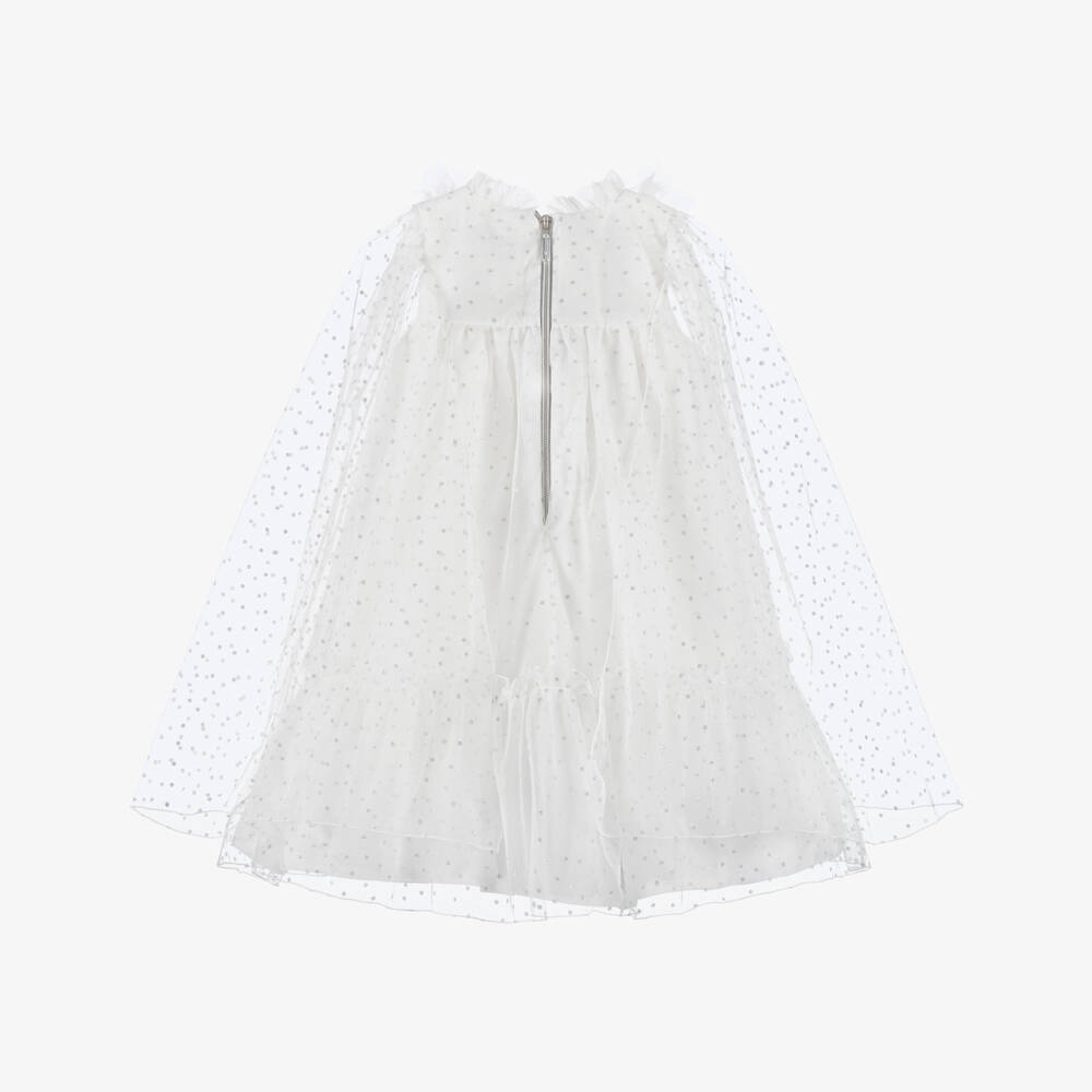 Graci-Girls White Tulle Dress with Silver Glitter Polka Dots | Childrensalon Outlet