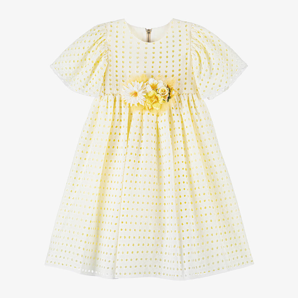 Graci-Girls Yellow Embroidered Viscose Dress | Childrensalon Outlet